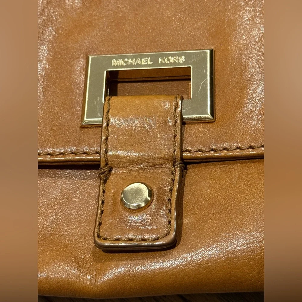 Michael Kors Brown Leather Clutch with Gold Chain